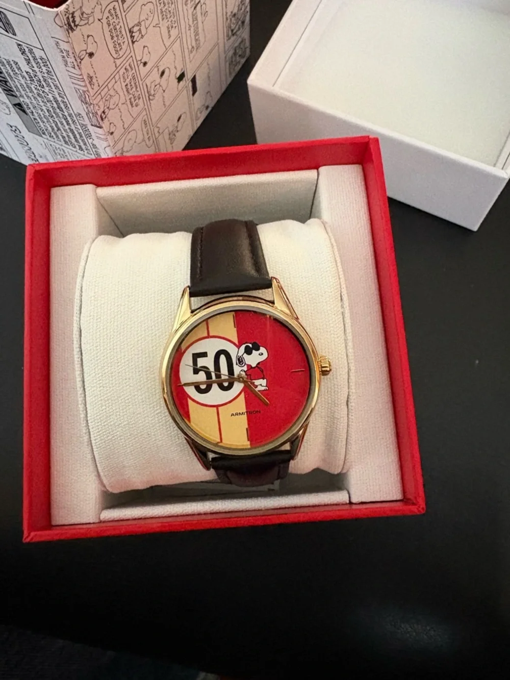 Armitron Gold-Tone Snoopy 50th Anniversary Watch - Black, Red & Cream - Picture 4 of 7